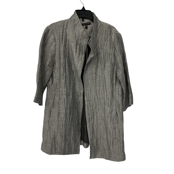 Eileen Fisher Jacket Womens Small Gray Linen Blend Crinkle Long Duster Coat - Picture 5 of 13